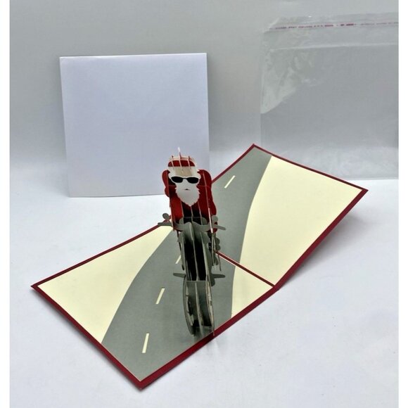 Pop Up Merry Christmas Santa on Motorcycle Greeting Card Biker Collectible 3D - Picture 1 of 10